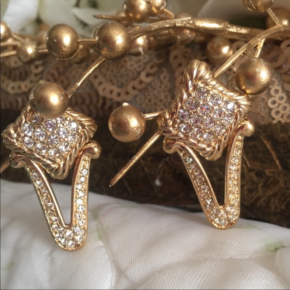 Swarovski stones gold color snap on elegant earrings